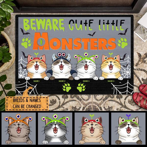 Beware Cute Little Monsters - Monster Headband - Personalized Cat Halloween Doormat