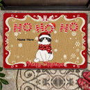 Ho Ho Ho - Merry Christmas - Santa's Hat And Scarf - Personalized Cat Christmas Doormat