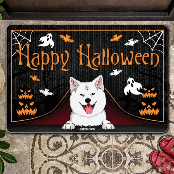 Happy Halloween - Peeking Dogs - Personalized Dog Halloween Doormat