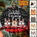 Tis The Season To Be Jolly - Red Plaid Tablecloth - Personalized Cat Christmas Ornament