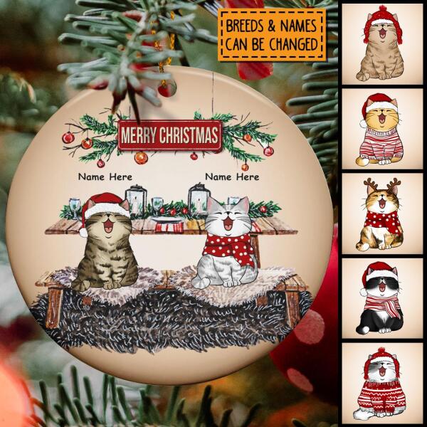 Merry Christmas - Cats On Fur Rug - Personalized Cat Christmas Ornament