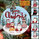 Merry Christmas - Cats Standing On Snow - Personalized Cat Christmas Ornament