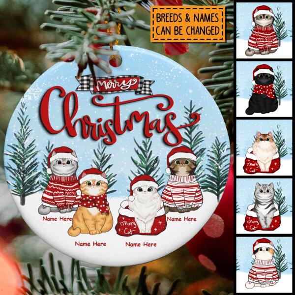 Merry Christmas - Cats Standing On Snow - Personalized Cat Christmas Ornament
