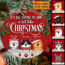 Beginning To Look A Lot Like Xmas Red Circle Ceramic Ornament - Personalized Cat Lovers Decorative Christmas Ornament