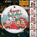 Happy Holiday - Red Truck Snow - Personalized Cat Christmas Ornament