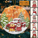 Personalised Cats Front Red Truck Circle Ceramic Ornament - Personalized Cat Lovers Decorative Christmas Ornament