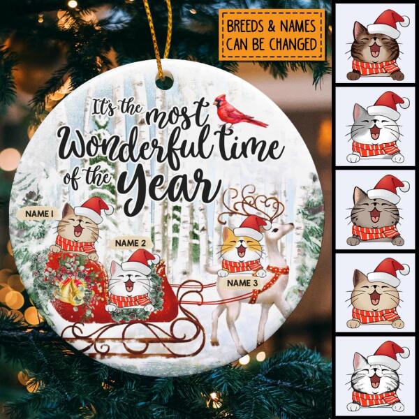 It's The Most Wonderful Time Of The Year - Santa's Sleigh - Personalized Cat Christmas Ornament