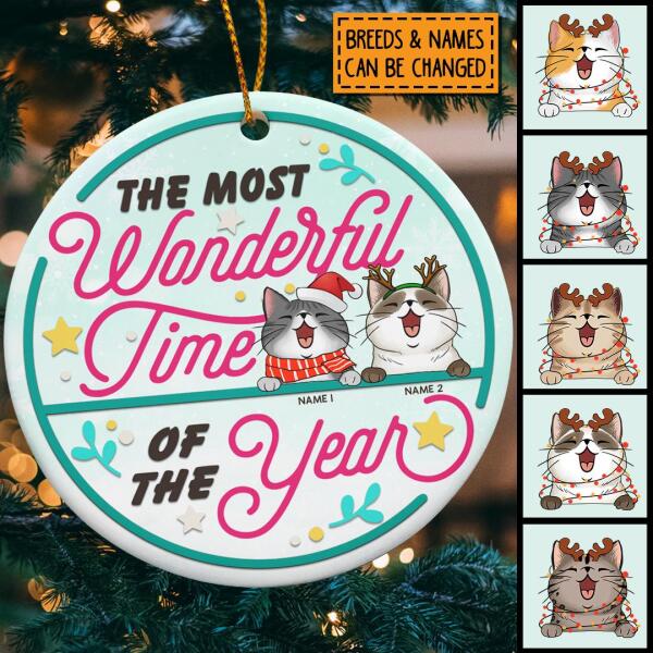 The Most Wonderful Time Of The Year - Bluetone - Personalized Cat Christmas Ornament