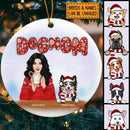Dog Mom - Winter Girl And Dogs - Personalized Dog Christmas Ornament