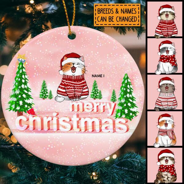 Merry Christmas - Pinktone - Personalized Cat Christmas Ornament