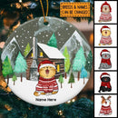 Cats Standing On Snow - Grey Sky - Personalized Cat Christmas Ornament