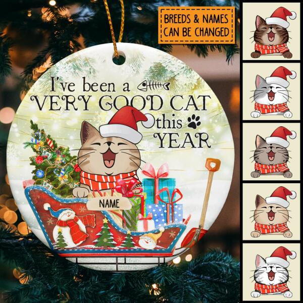 I've Been A Very Good Cat This Year - Cat On Sleigh - Personalized Cat Christmas Ornament