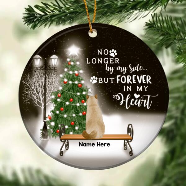 No Longer By Side But Forever In My Heart Circle Ceramic Ornament - Personalized Cat & Dog Decorative Christmas Ornament