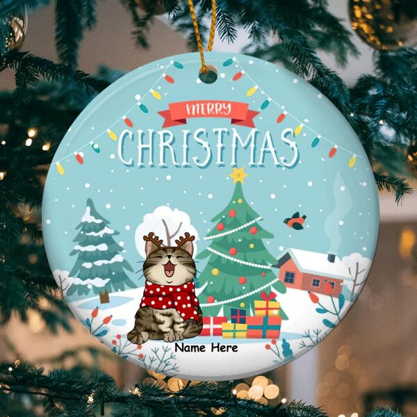 Merry Christmas - Pastel Bluetone - Personalized Cat Christmas Ornament