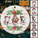 Personalised Xmas Dog Light Wooden Circle Ceramic Ornament - Personalized Dog Lovers Decorative Christmas Ornament