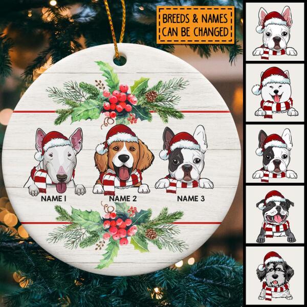 Personalised Xmas Dog Light Wooden Circle Ceramic Ornament - Personalized Dog Lovers Decorative Christmas Ornament