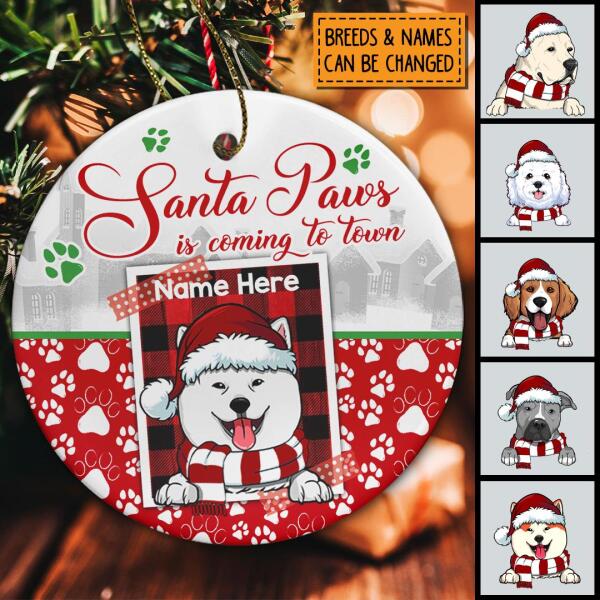 Personalised Santa Paws's Coming To Town Circle Ceramic Ornament - Personalized Dog Lovers Decorative Christmas Ornament
