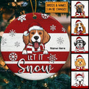 Personalised Let It Snow Red & White Circle Ceramic Ornament - Personalized Dog Lovers Decorative Christmas Ornament