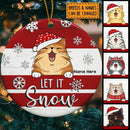 Personalised Let It Snow Red & White Circle Ceramic Ornament - Personalized Cat Lovers Decorative Christmas Ornament