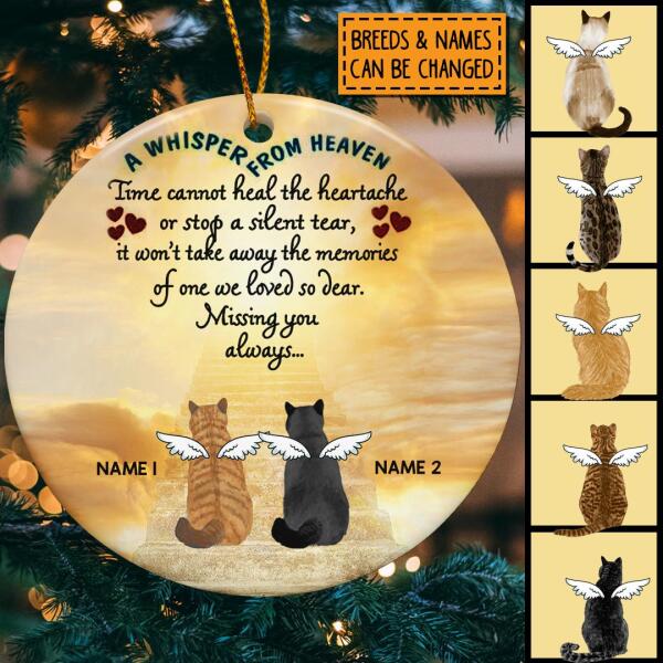 Personalised A Whisper From Heaven Circle Ceramic Ornament - Personalized Cat Lovers Decorative Christmas Ornament