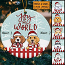 Joy To The World Mint Green Red Fence Circle Ceramic Ornament - Personalized Dog Lovers Decorative Christmas Ornament