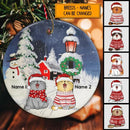 Personalised Winter Cat In Snow At Night Circle Ceramic Ornament - Personalized Cat Lovers Decorative Christmas Ornament