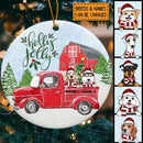 Personalised Holly Jolly Red Truck Circle Ceramic Ornament - Personalized Dog Lovers Decorative Christmas Ornament