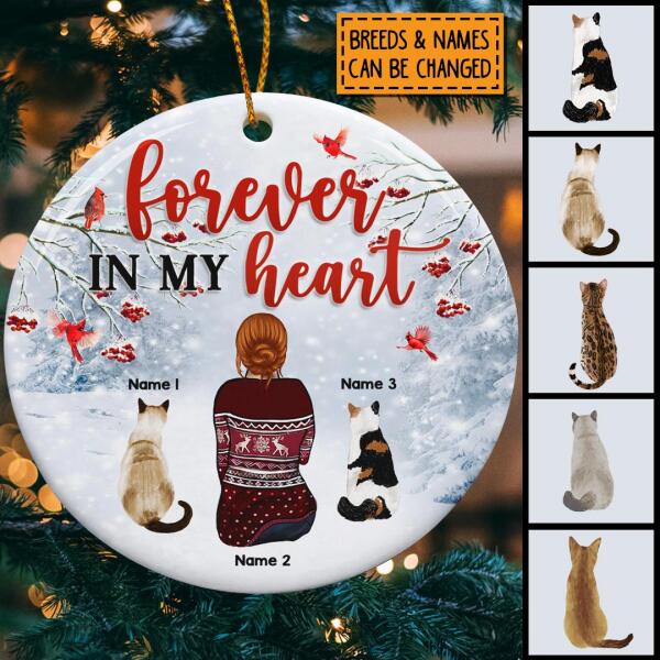 Forever In My Heart Freezing Cold Circle Ceramic Ornament - Personalized Cat Lovers Decorative Christmas Ornament