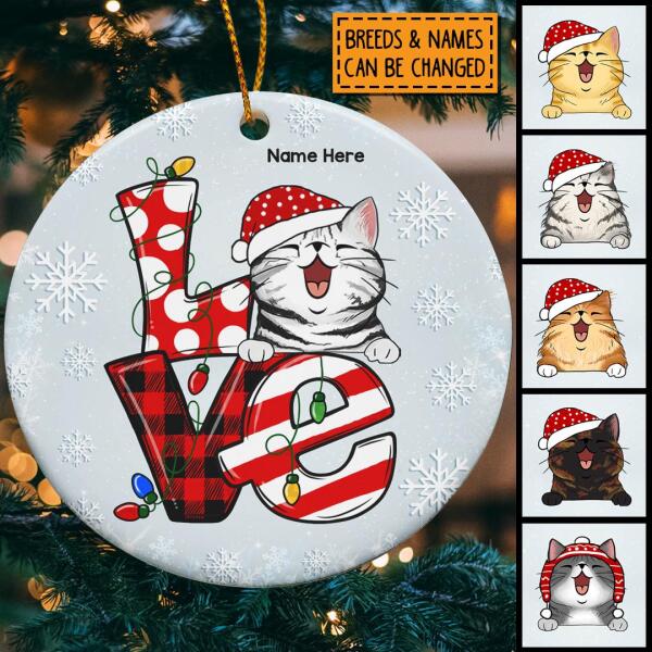 Personalised Love Xmas Pattern Word-art Circle Ceramic Ornament - Personalized Cat Lovers Decorative Christmas Ornament
