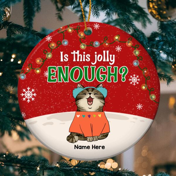Is This Jolly Enough String Light Circle Ceramic Ornament - Personalized Cat Lovers Decorative Christmas Ornament