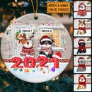 Numeral Year Decorated With Xmas Snow Circle Ceramic Ornament - Personalized Cat Lovers Decorative Christmas Ornament