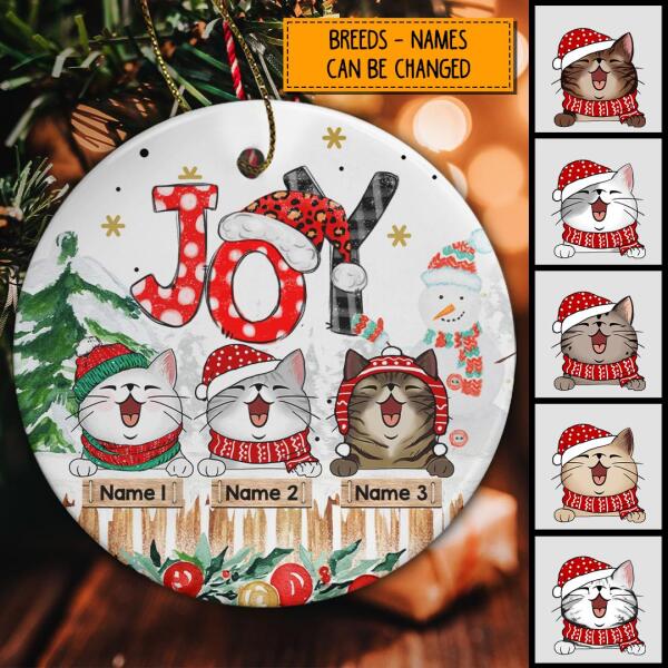 Personalised Joy Xmas Pattern Word-art Circle Ceramic Ornament - Personalized Cat Lovers Decorative Christmas Ornament