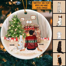 Me And My Dog Front Fireplace Circle Ceramic Ornament - Personalized Dog Lovers Decorative Christmas Ornament