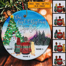 Our First Xmas Together Blue Faded Sky Circle Ceramic Ornament - Personalized Dog Lovers Decorative Christmas Ornament