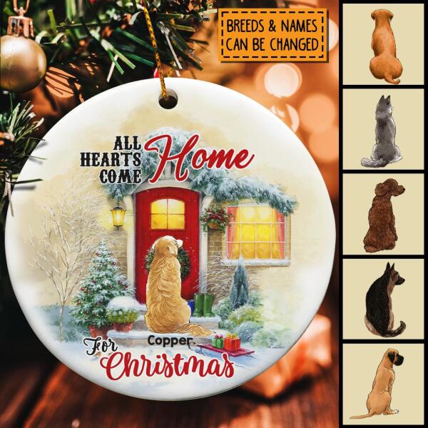 All Hearts Come Home For Xmas Dog Back Circle Ceramic Ornament - Personalized Dog Lovers Decorative Christmas Ornament