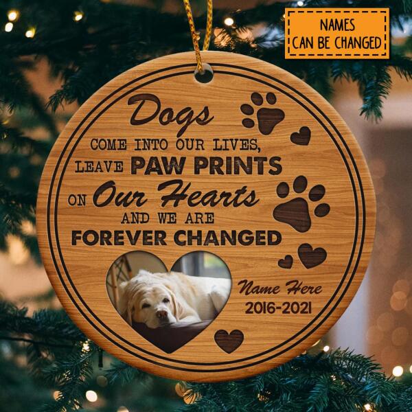 Dogs Come Into Our Lives Custom Photo Circle Ceramic Ornament - Personalized Dog Lovers Decorative Christmas Ornament