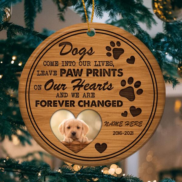 Dogs Come Into Our Lives Custom Photo Circle Ceramic Ornament - Personalized Dog Lovers Decorative Christmas Ornament