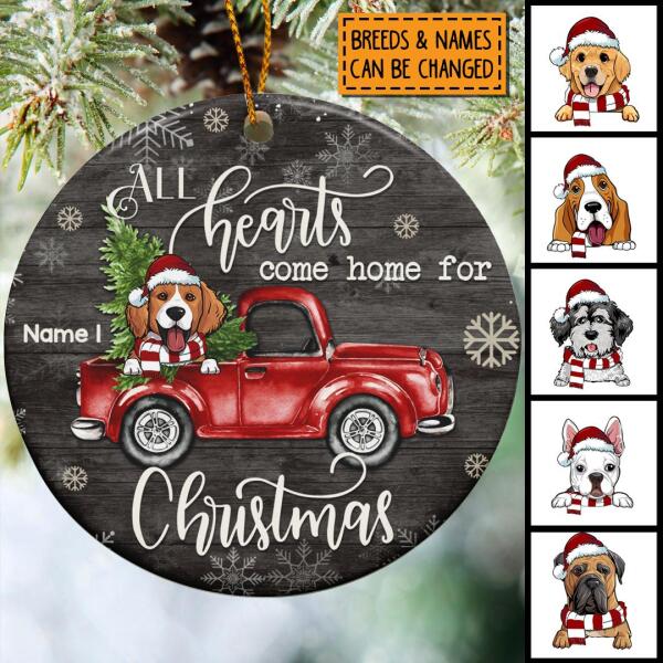 All Hearts Come Home For Xmas Dark Wood Circle Ceramic Ornament - Personalized Dog Lovers Decorative Christmas Ornament