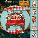 Merry Xmas Red Plaid Top & Bottom Circle Ceramic Ornament - Personalized Dog Lovers Decorative Christmas Ornament