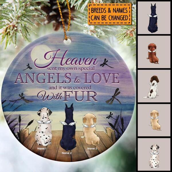 My Special Angels Purple Faded Sky Circle Ceramic Ornament - Personalized Dog Lovers Decorative Christmas Ornament