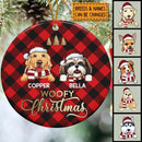 Woofy Christmas Red Plaid Background Circle Ceramic Ornament - Personalized Dog Lovers Decorative Christmas Ornament