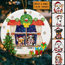 Xmas Dogs Peeking From Window Circle Ceramic Ornament - Personalized Dog Lovers Decorative Christmas Ornament