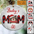 Cat's Mom Silver Snowflake Circle Ceramic Ornament - Personalized Cat Lovers Decorative Christmas Ornament
