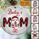 Dog's Mom Silver Snowflake Circle Ceramic Ornament - Personalized Dog Lovers Decorative Christmas Ornament