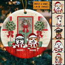 Personalised Xmas Green Door Red Fence Circle Ceramic Ornament - Personalized Dog Lovers Decorative Christmas Ornament
