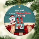 To Watch Xmas Movies With My Dogs Green Circle Ceramic Ornament - Personalized Dog Lovers Decorative Christmas Ornament
