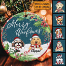 Merry Woofmas Pine Green Circle Ceramic Ornament - Personalized Dog Lovers Decorative Christmas Ornament