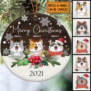 Merry Christmas Brown Wooden Circle Ceramic Ornament - Personalized Cat Lovers Decorative Christmas Ornament
