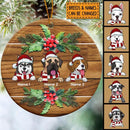 Personalised Dogs On Brown Wooden Circle Ceramic Ornament - Personalized Dog Lovers Decorative Christmas Ornament
