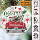 All Hearts Come Home For Xmas Red Truck Circle Ceramic Ornament - Personalized Dog Lovers Decorative Christmas Ornament